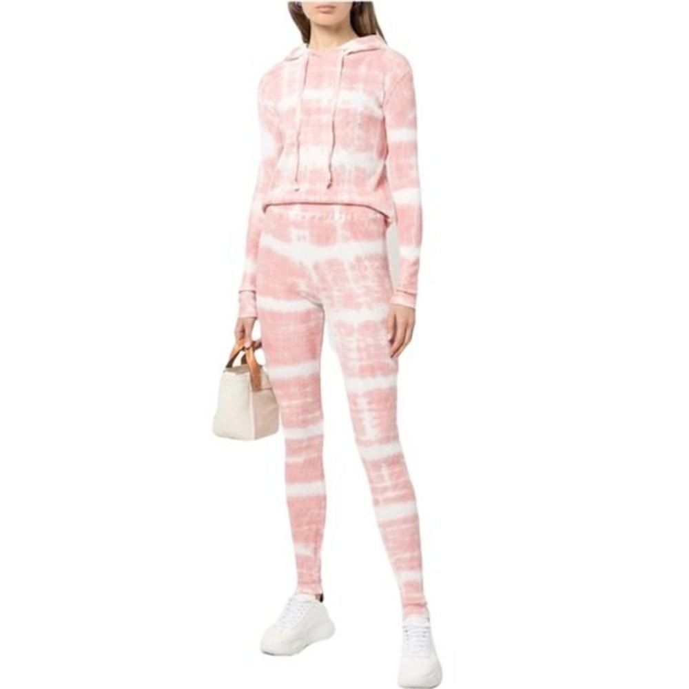 La Detresse Star Rose Thermal Tie Dye Hoodie and Leggings Pink Medium MSRP $384